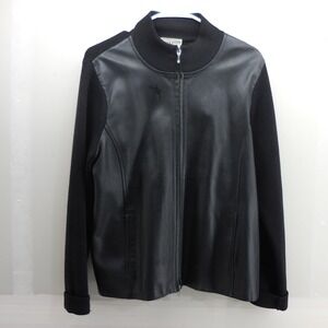 Pendleton Mens Black Leather Front Merino Wool Knit Full Zip Jacket Size L